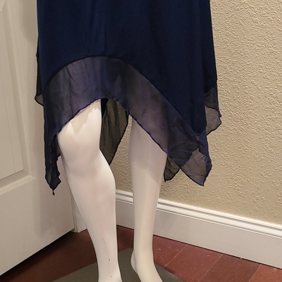 PerSeption Concept Dress Womens S Blue Embellished V-neck Sheer Sharktooth Hem - Picture 5 of 7